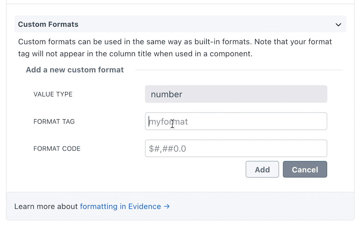 Custom formats