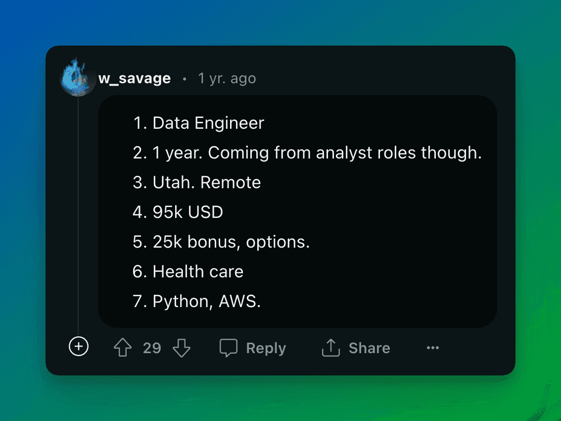 Reddit Comment on Data Engineering Salaries
